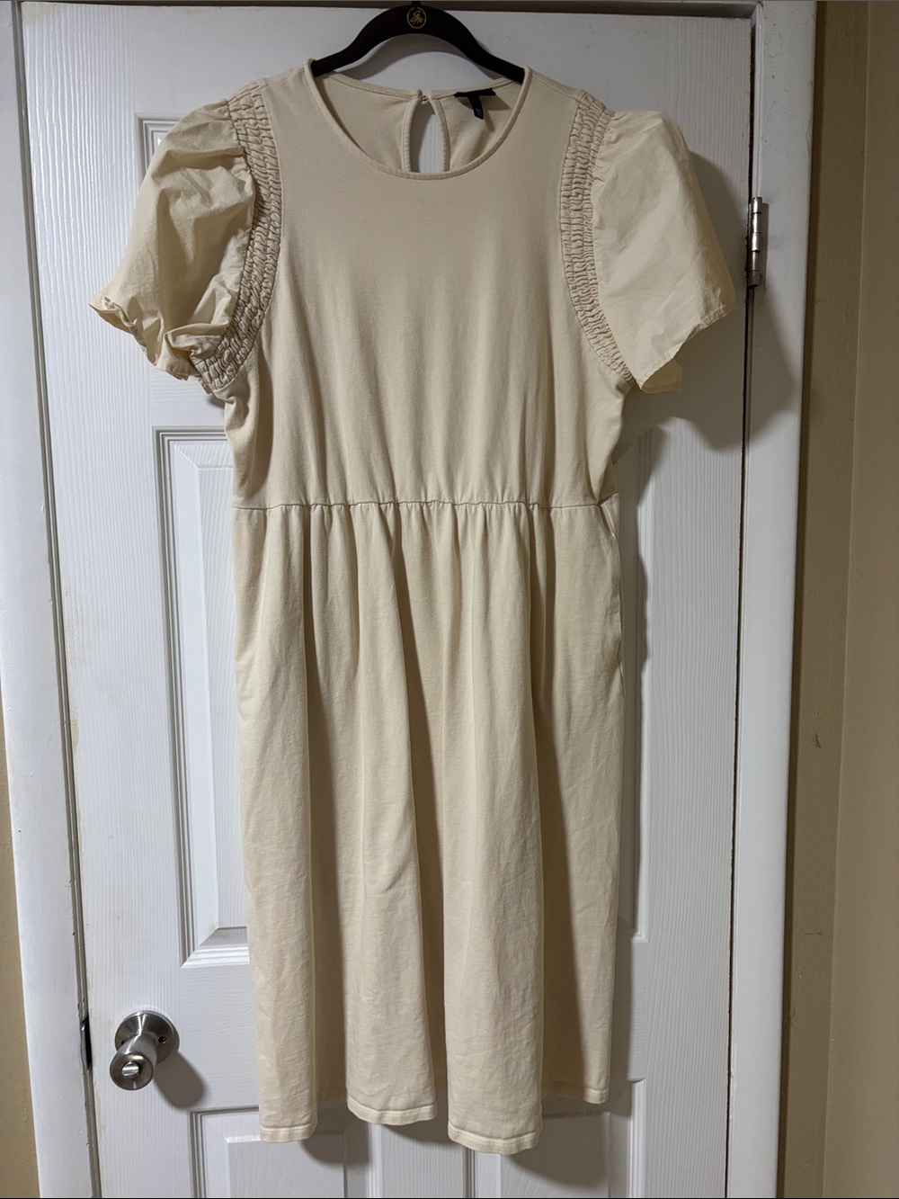 Who What Wear Cream Puff-Sleeve Midi Dress